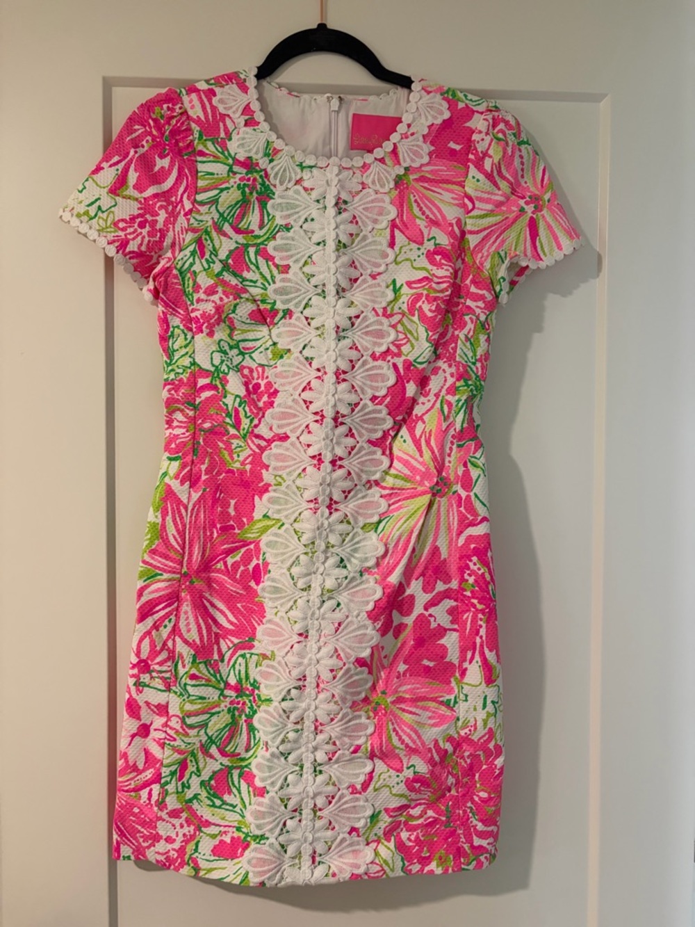 Lily Pulitzer Vibrant Pink Floral Lace-Trim Shift Dress